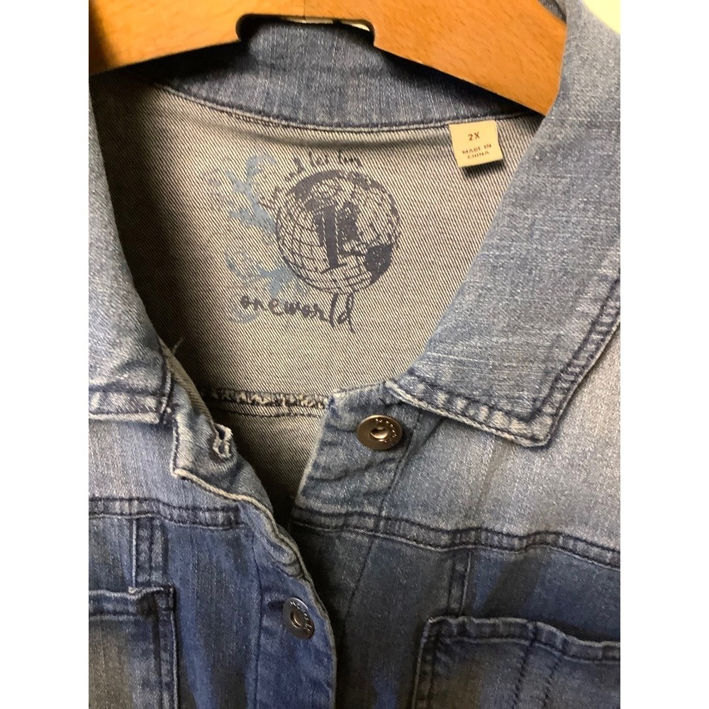 Womens 2X One World Denim Jacket Button Up Long Sleeve Jean Coat Festival Fall - Picture 3 of 7